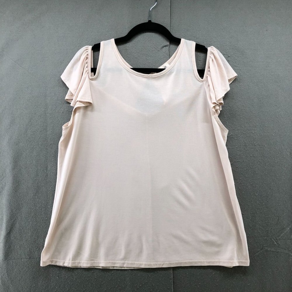 Lavender Field Cold Shoulder Stretchy Modal Top Ruffle Sleeve Blush Womens L